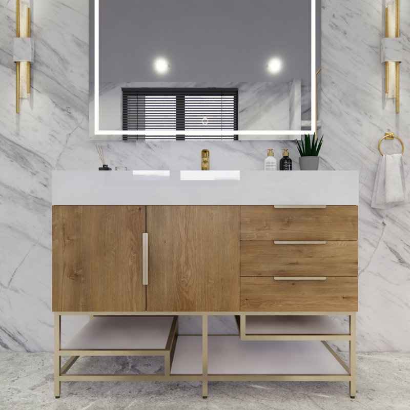 Glasgow 47'' Single Bathroom Vanity with Acrylic Top, Oak