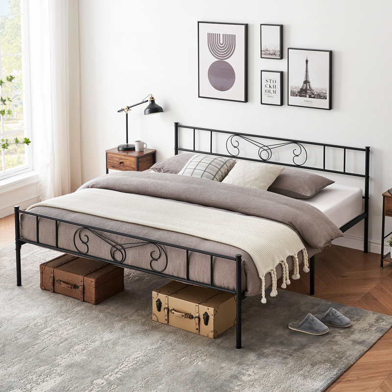 King  Heavy Duty Metal Platform Bed Frame with Headboard & Footboard, Sturdy Slats Support, Noise-Free with Underbed Storage, Easy Assembly - Black
