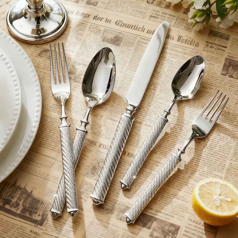 10-Piece Retro Rope Pattern Flatware Set, Handcrafted Forged Texture 18/10 Stainless Steel Cutlery Set, Dishwasher Safe Silverware For Everyday Dining