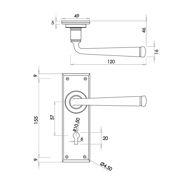 Valley Forge Passage Door Handle, Pewter