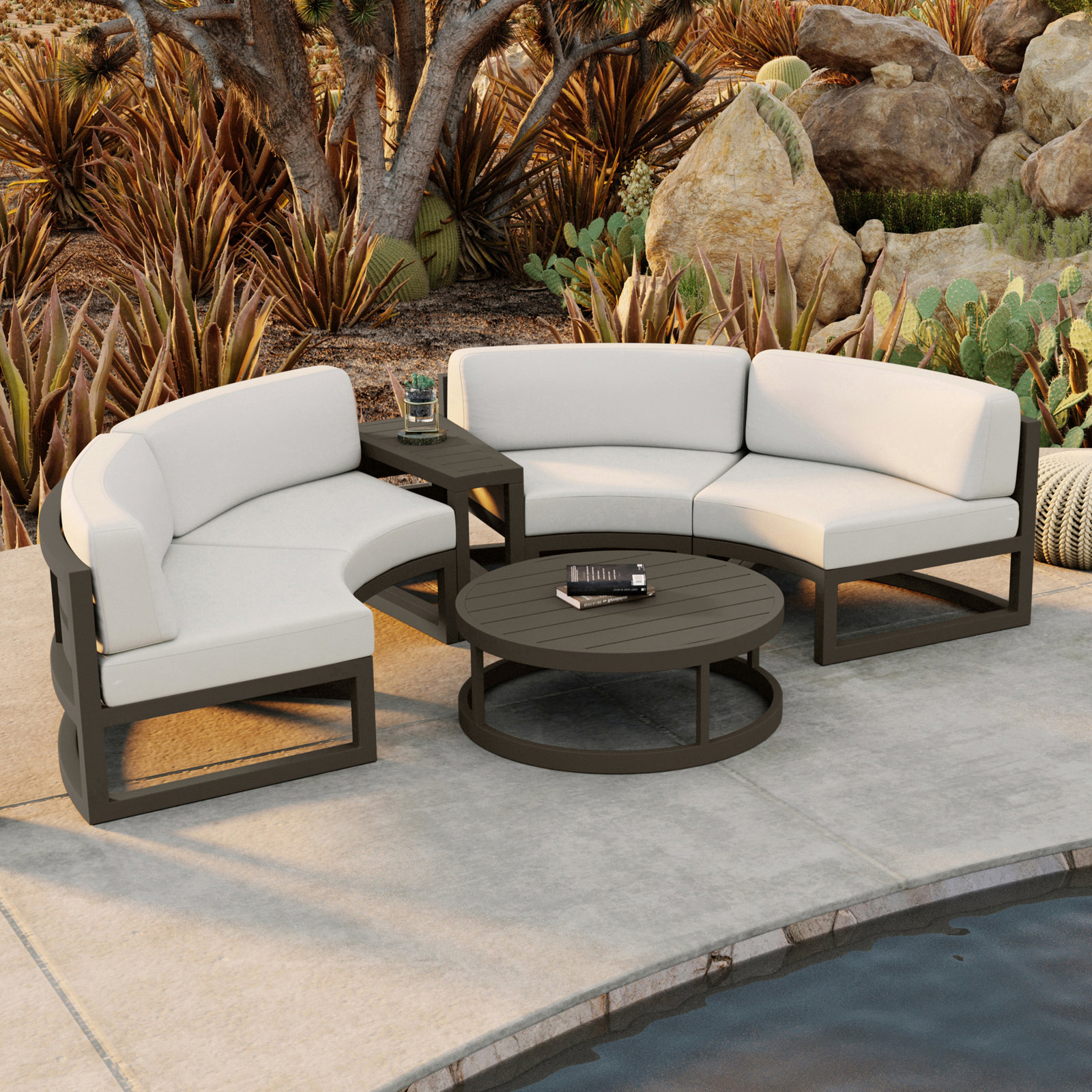 Bergeron 4 - Person Patio Conversation Set with Cushions, Canvas Natural Sunbrella® Canvas, Slate