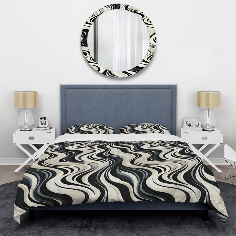 Ensemble de housse de couette noir et blanc, Housse de couette simple + 1 taie décorative stan