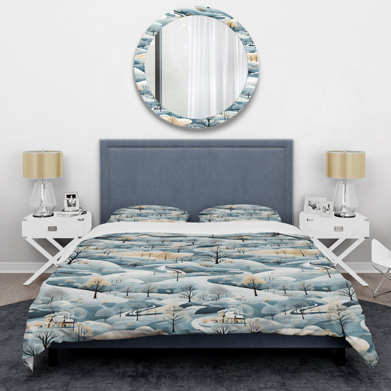 Literie scandinave Winter Landscape II, Housse de couette simple + 1 taie décorative stan