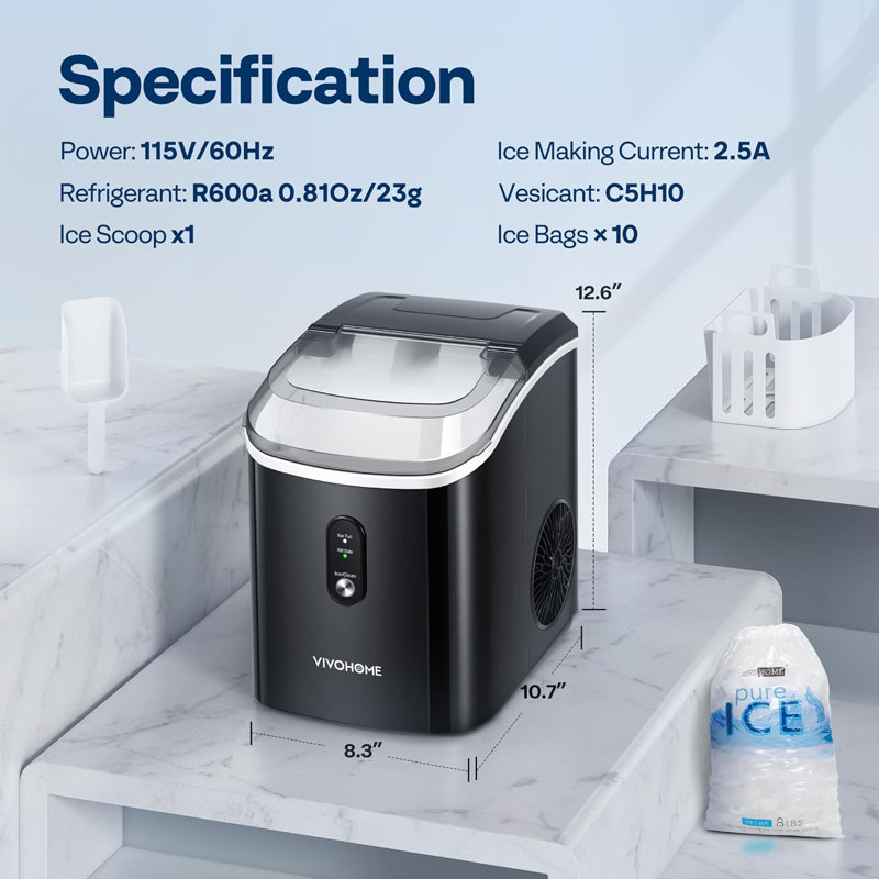 Vivohome 33 Lb. Machine à glaçons portative, Noir, noir, noir, noir