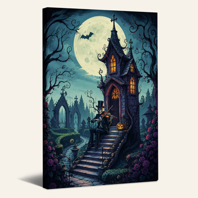 «Skeleton Violinist on Steps of Gothic Mausoleum», art mural sur toile