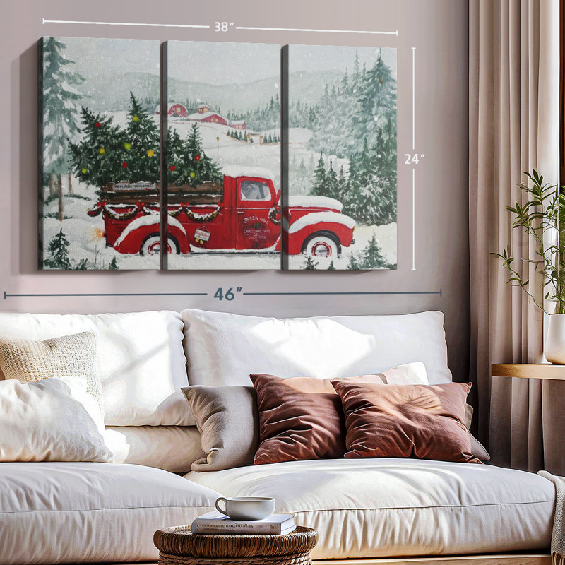 «Camion rouge de Noël», 3 pièces, H 24 po x l 38 po
