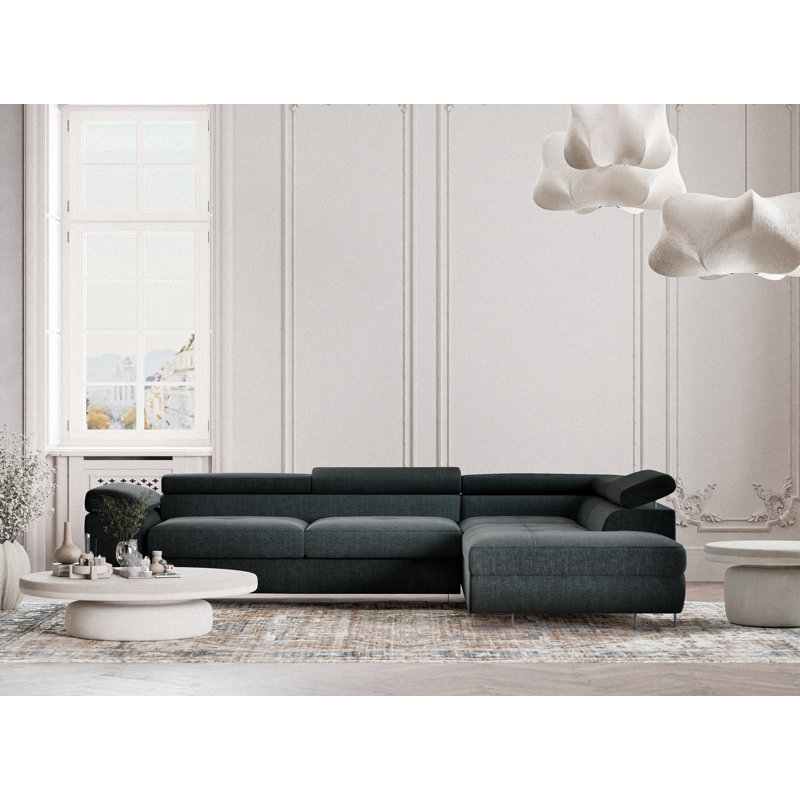 4 Seater Reclining Corner Sofa , Right Hand Facing, Navy Polyester