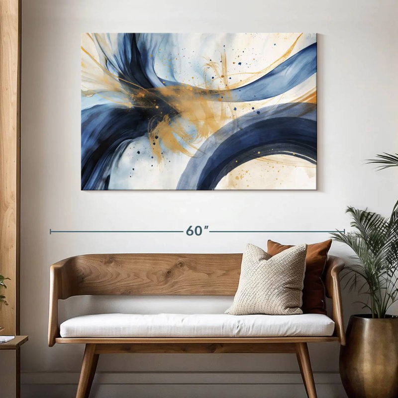 Bleu abstrait et beige Avery, H 32 po x l 48 po