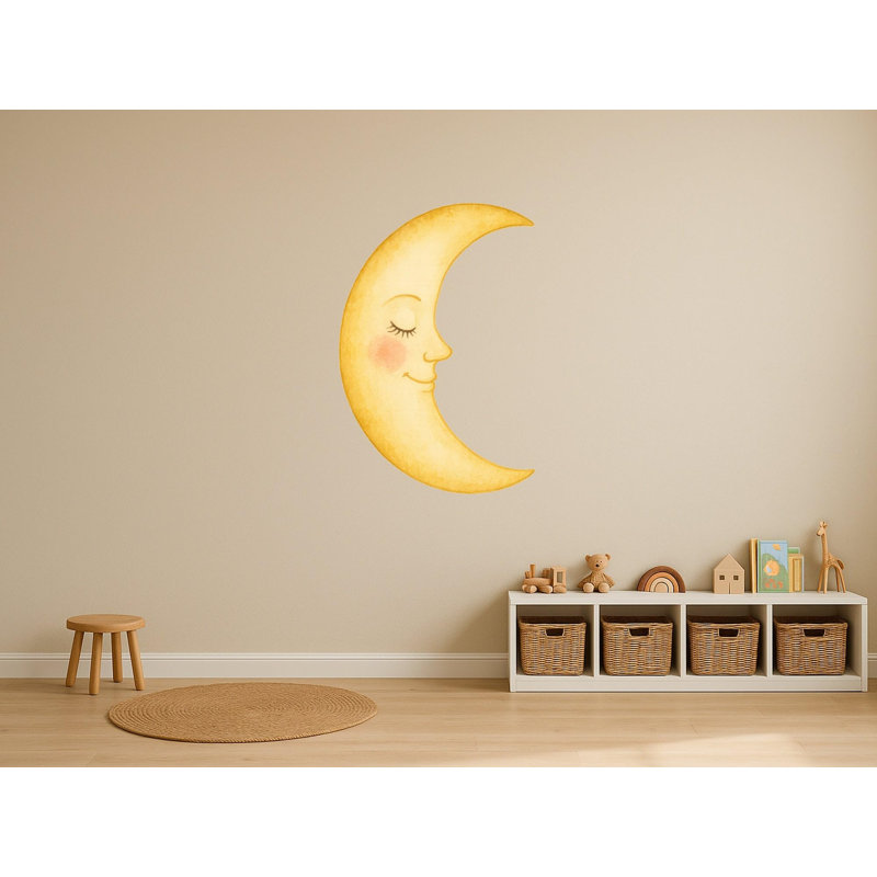 Large Sleeping Moon Wall Decal, Big Peel and Stick Nursery Wall Sticker, Satin Finish Removable Kids Room Wall Art, 20"W x 20"H (50 x 50 cm)