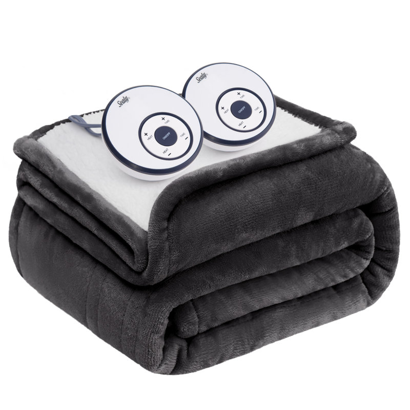 SEALY Flannel & Sherpa Heated Blanket, Black, King