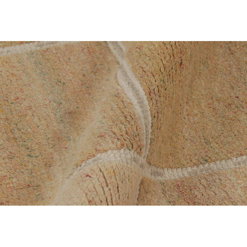 Rug & Kilim’S Scandinavian Rug, Geometric Pattern In Gold And Beige, Rectangle 8' x 10'