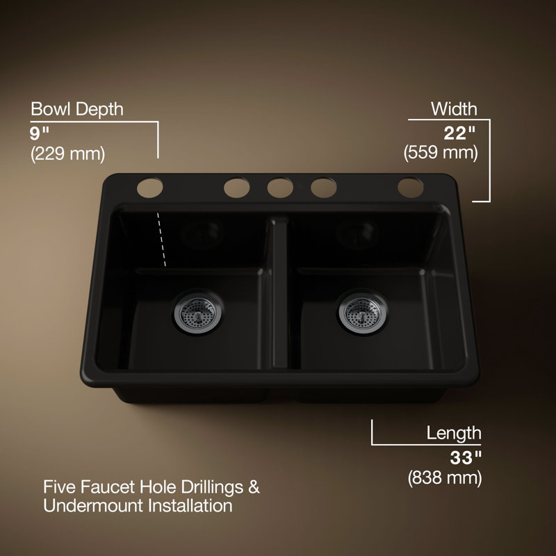 Riverby® 33" undermount double-bowl workstation kitchen sink, Black 