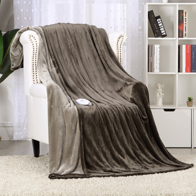 Couverture chauffante électrique 50 x 60 po - double contrôle, flanelle réversible ultra douce, 5 réglages de chaleur, arrêt automatique 10H, lavable à la machine, réchauffement rapide - brun foncé