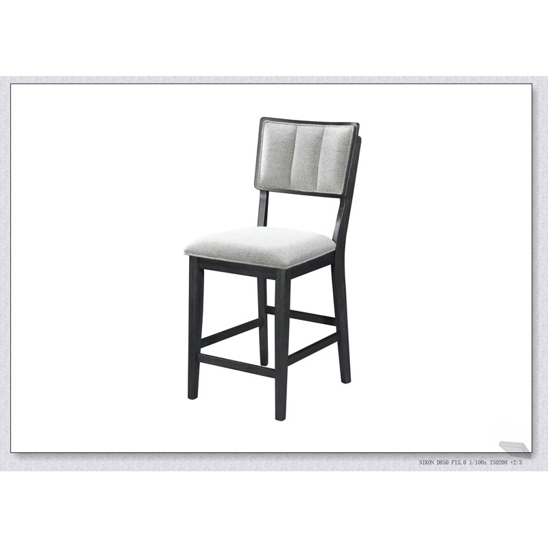 Chaises à hauteur de comptoir 2 pièces noir et gris clair avec support pour le dos complet, structure en bois robuste pour les repas modernes