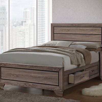 Queen Bed With Side Storage In Elegant Washed Taupe, Transitional Taupe Bed, Meeting Needs Of Modern Bedrooms,