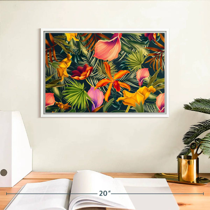 Floral tropical, Cadre flottant blanc, 13 po x 9 po