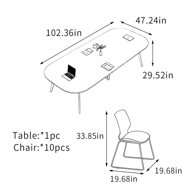 Table de conférence en arc Simplicity avec pieds en métal