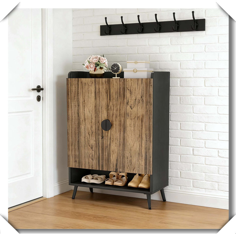 Rangement pratique rustique avec rangement pour chaussures rustique, Noir, brun rustique