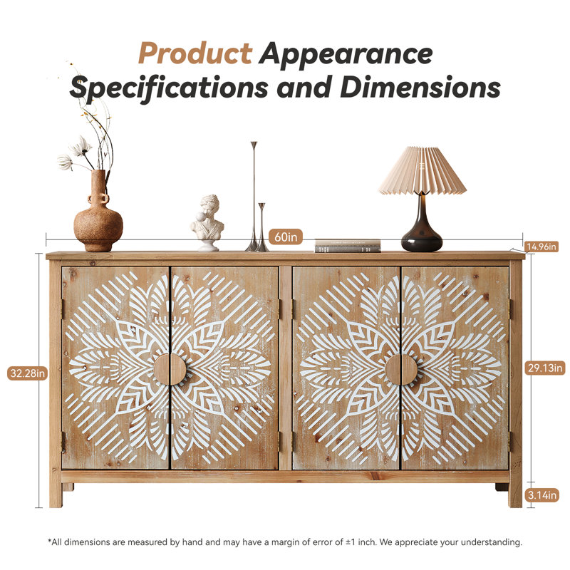 Wood Accent Cabinet with 4 Doors and Adjustable Shelves