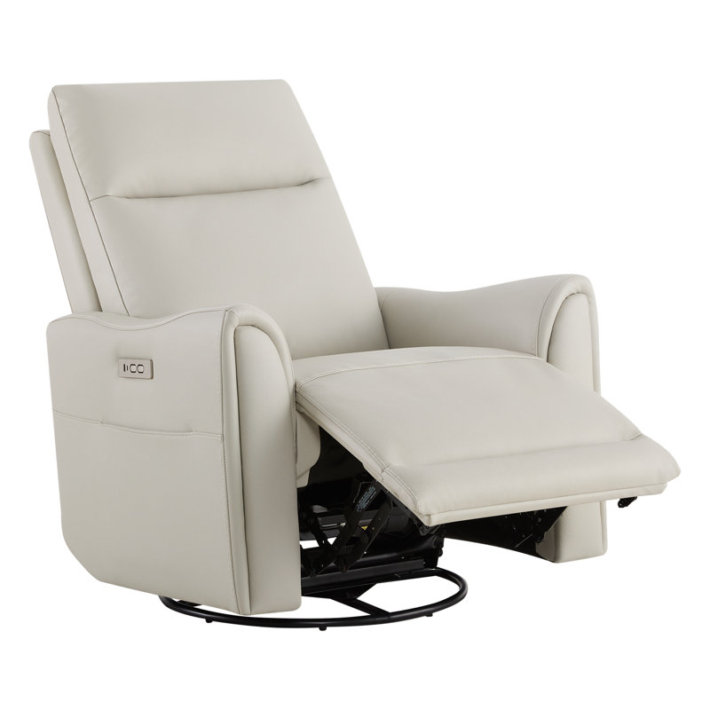 33.9'' Power Glider Recliner with 270° Swivel, Faux Leather Memory Foam Seat, Cream Faux Leather