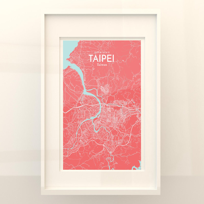Taipei City Map In Maritime - No Frame Print, 17cm H x 11cm W x 0.05cm D