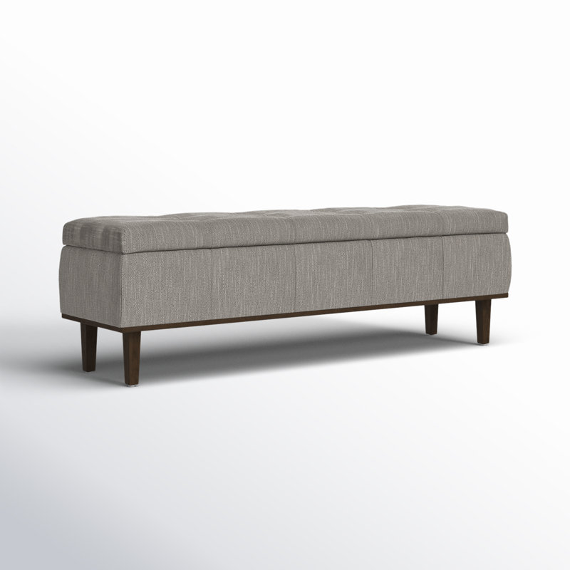 Louise Upholstered Storage Bench, Gray Basketweave