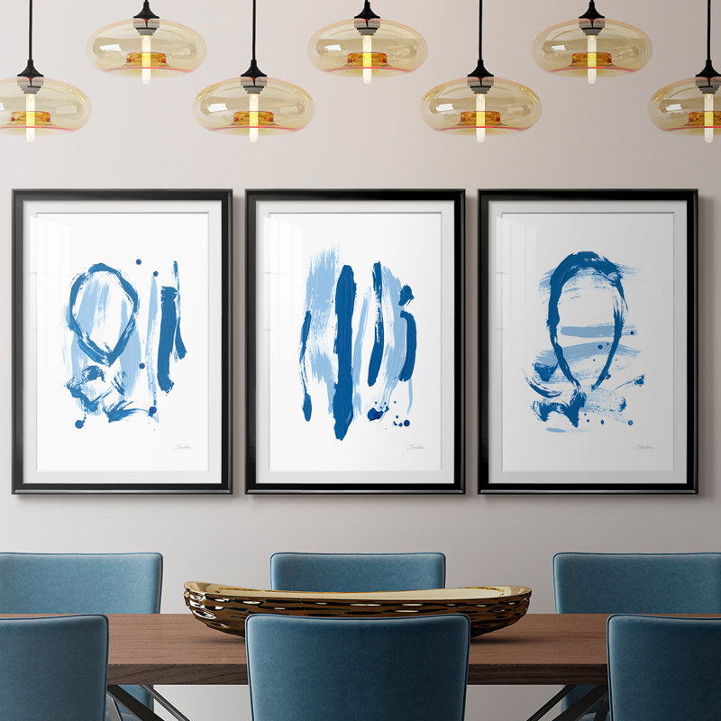 Blue Breeze IV - reproduction encadrée de qualité supérieure sur mesure mat - 3 pièces, Noir, H 21 po x l 30 po