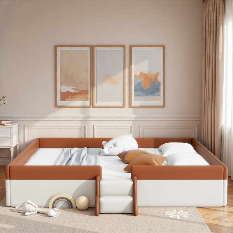 Upholstered Daybed Frame With Fence And Stairs, King
