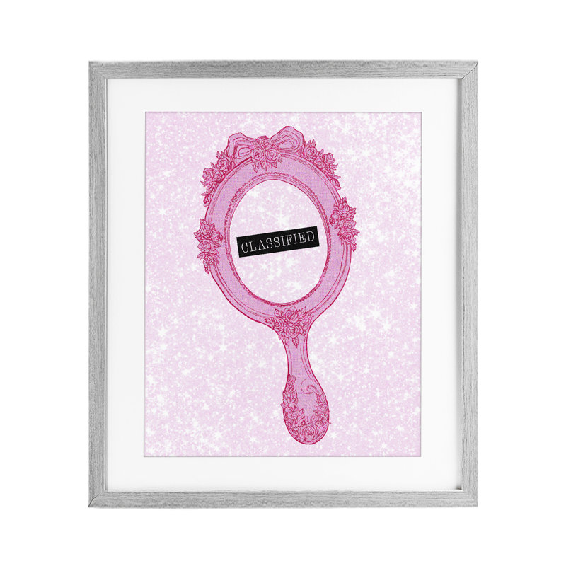 Reproduction encadrée de miroir classifié rose orné sous verre, design par Ziwei Li, H 16 po x l 13 po, Cadre de ferme gris