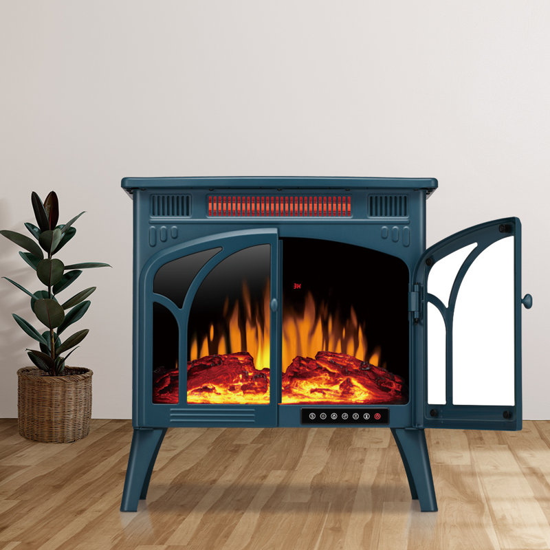 Foyer électrique portatif de 23,65 po Cowsar avec télécommande et minuterie, protection contre la surchauffe, bleu vert