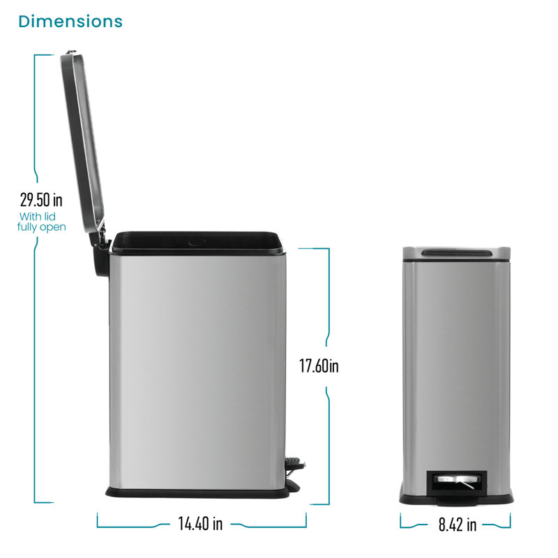 Slim Brushed Silver Stainless Steel Pedal Kitchen Trash Can