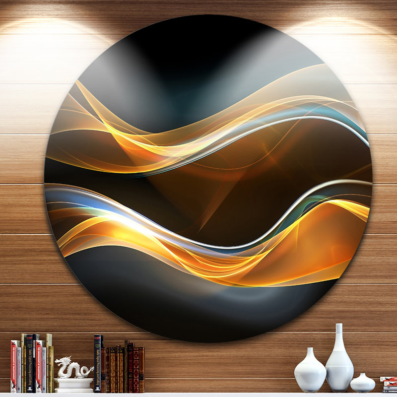Corwin 3D Gold Waves en noir - impression abstraite, H 38 po x l 38 po x P 1 po, Métal