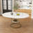 Extendable Round Table – 43" to 59" with Storage Shelf, Marble Veneer & Gold Base, Seats 4-6