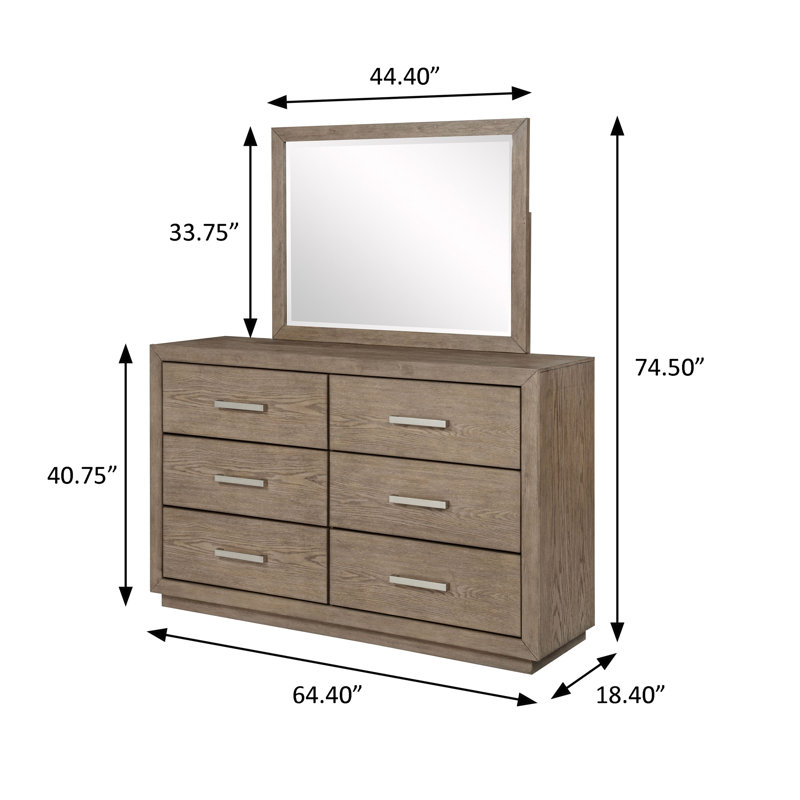 Commode transitionnelle avec miroir 64,40 ", brun orge
