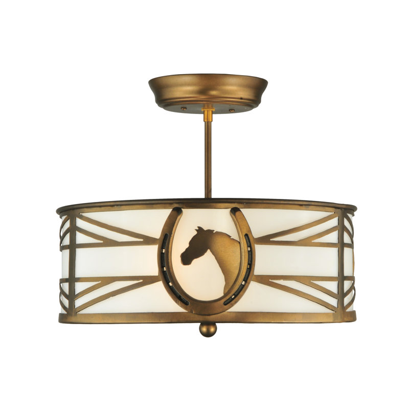 Antique Copper 16.5" Horse Semi-Flush Mount Ceiling Light