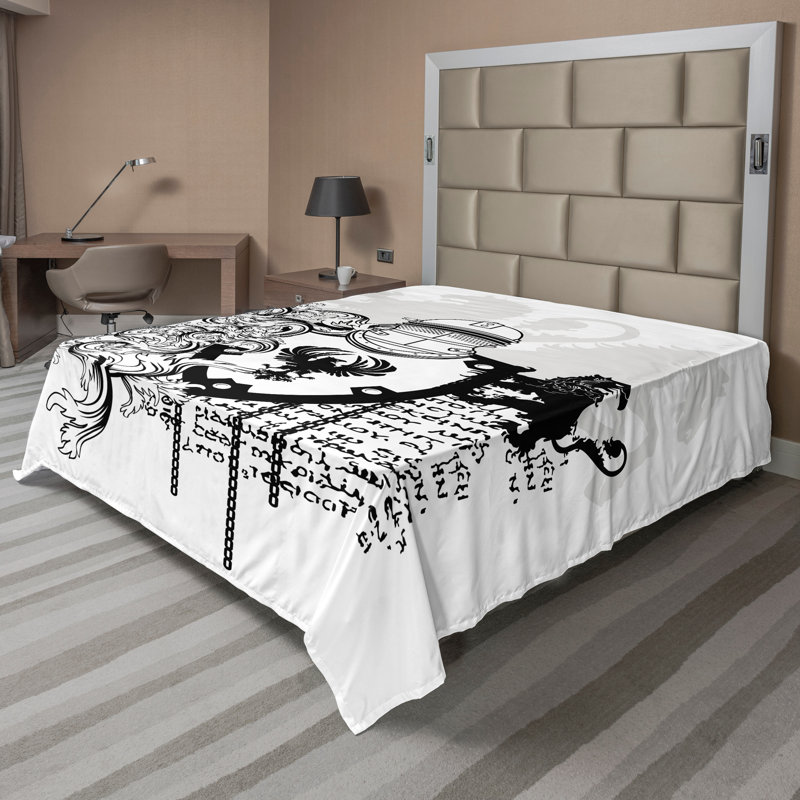 Drap-housse noir et blanc Ambesonne, Drap plat de taille très grand
