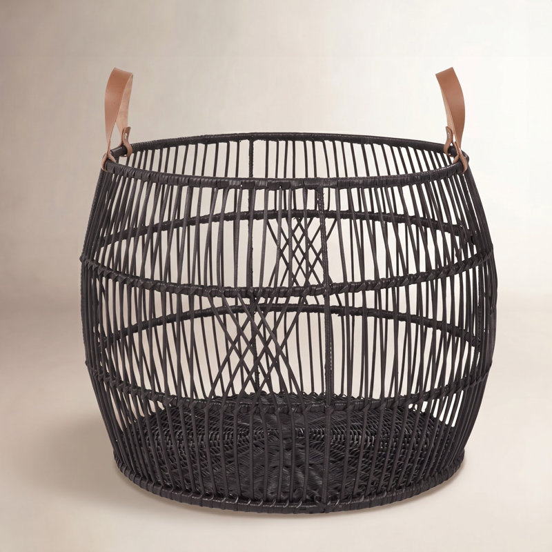 Sumatra Rattan Floor Storage Basket, Black, 18" H x 26" W x 26" D