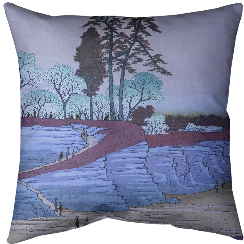 Housse de coussin Gotenyama at Shinagawa, 20 po x 20 po, Bleu / Mauve, Polyester filé
