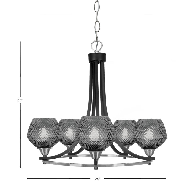 Lustre 5 lumières Paramount, Noir, Noir mat/nickel brossé
