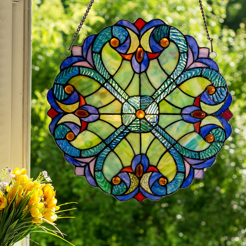 12"H Blue Tiffany Stained Glass Window Panel