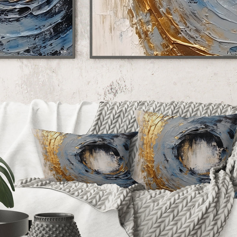Coussin décoratif doré et bleu Vibrant Spirals I - Abstract Spirals