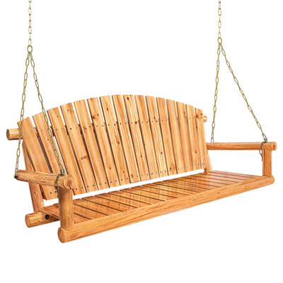 Porch Swing Front Porch Hanging Outdoor Wooden Bench Swing 3 Seat Chair For Garden, Patio, Backyard, Log Wood, 5 Ft