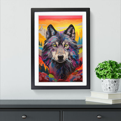 Wolf Colour Field No.2 - Single Picture Frame Print on Wood