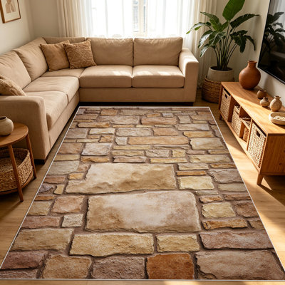 Tapis 1 pièce à effet de pierre pour le salon, doux et confortable, convient à toutes les saisons, facile à entretenir, tapis de sol intérieur lavable à la machine, convient à la chambre à coucher, à la salle à manger, au couloir, au patio, au balcon, à la maison, à la décoration extérieure.