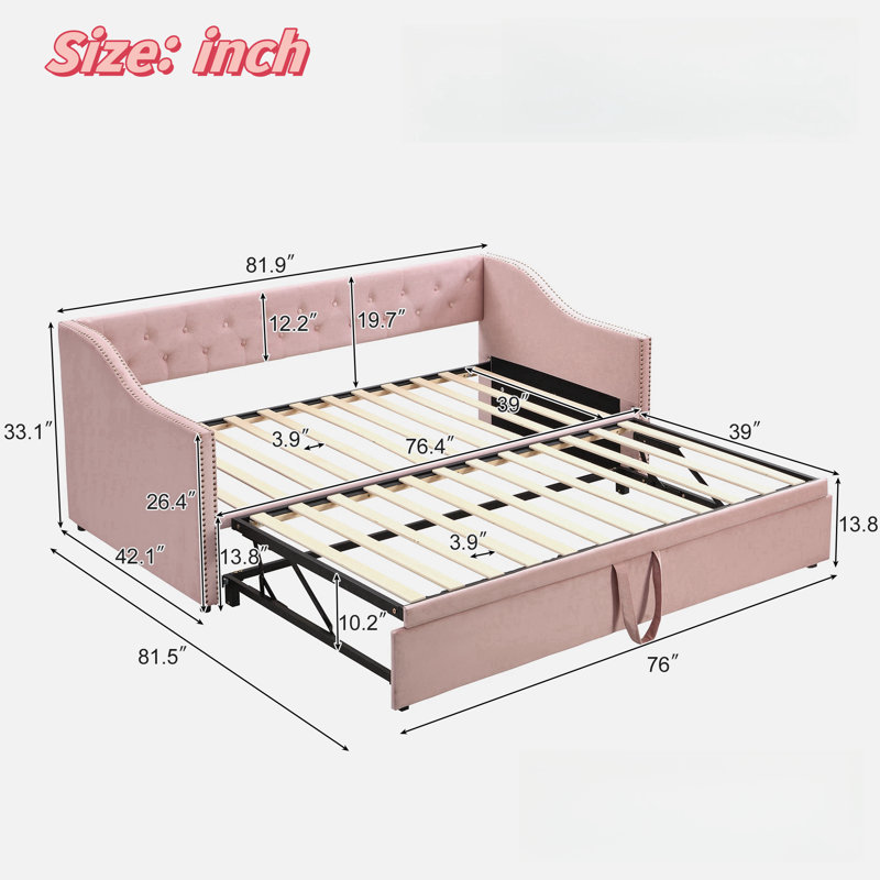 Elifsu Upholstered Daybed, Pink