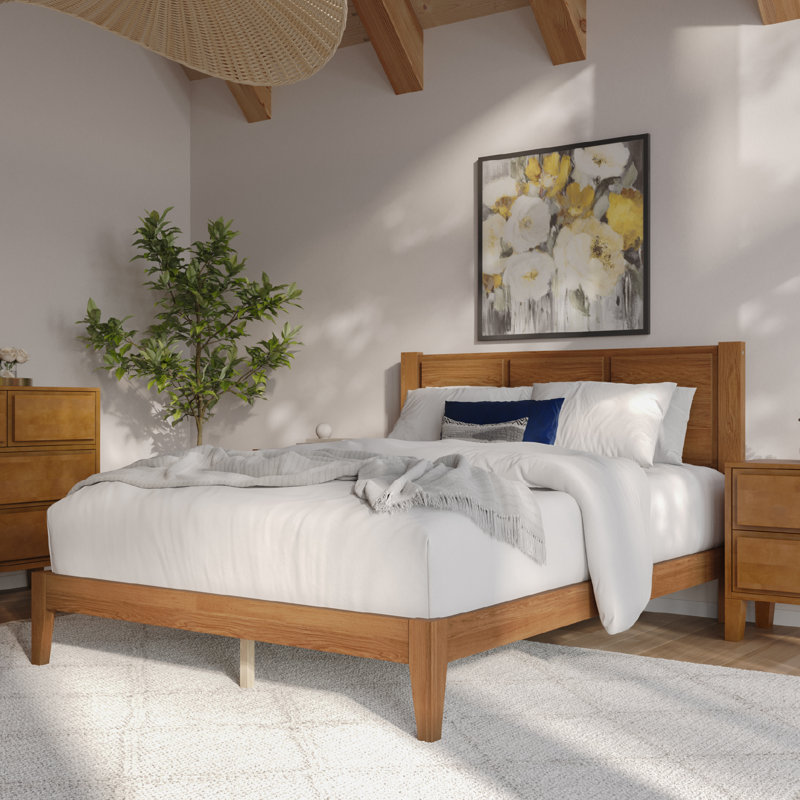 Structure de lit double Knighten, Lit double, Noyer foncé