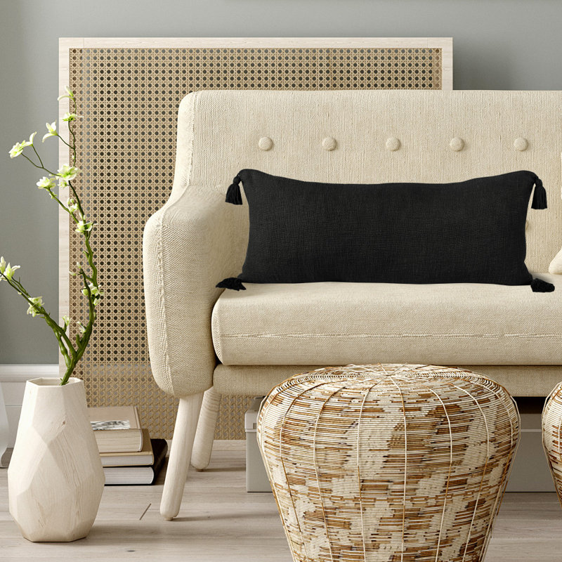 Coussin décoratif en coton Insignia, Polyester/ bourre en polyester, Noir