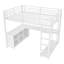 Lit mezzanine double en métal blanc avec bureau en L, rangement pour garde-robe, tablettes, conception compacte-358734565