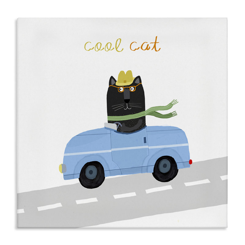 Art mural sur toile Cool Cat in Car, par Carla Daly, H 30 po x l 30 po