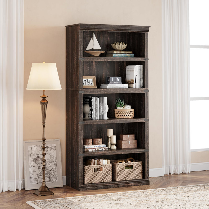 5 Tier Farmhouse Bookcase, 67.4" Tall Book Shelf with Storage, Wooden Bookshelves 5 Shelf Display Shelves